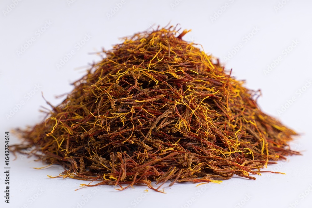 Fototapeta premium Pile of saffron threads on a white background