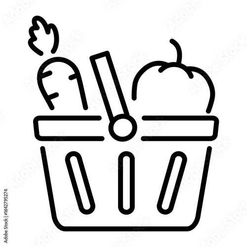 A linear style icon representing food basket 