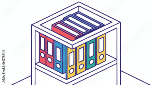 Colorful binders on isometric shelf folders