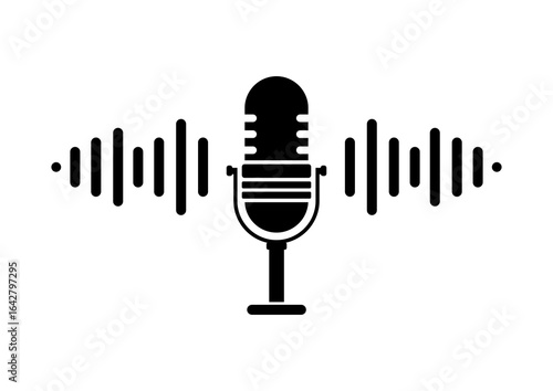 Microphone and sound waves icon for podcasting and audio recording