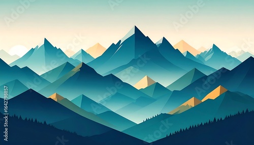 Colorful mountain range landscape illustration.