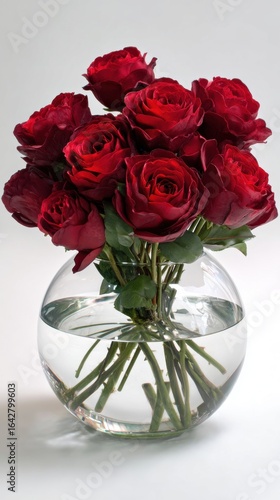 Wallpaper Mural Deep red rose blossoms are arranged beautifully in a transparent glass vase full of clear water Torontodigital.ca