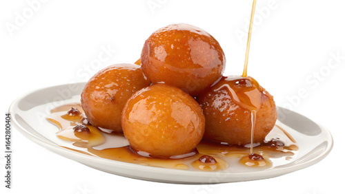 Tasty gulab jamun served on plate with white background, perfect for menus, packaging, and dessert promotions.
