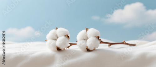Full fluffy cotton on the cotton fabric