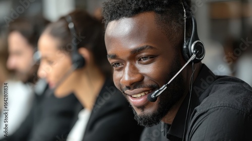 Professional debt collector calmly handling a challenging call demonstrating patience and communication skills in a highpressure call center environment.