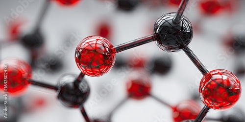 Molecular structure, red and black spheres connected by rods