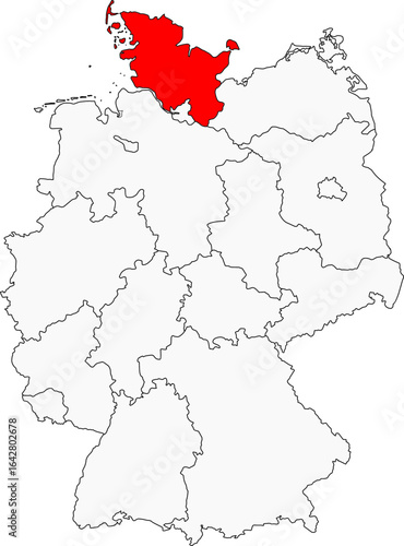 Wallpaper Mural Map of Germany highlighting Schleswig-Holstein. Ideal for designs on its coastal geography, maritime history, and the border region with Denmark Torontodigital.ca