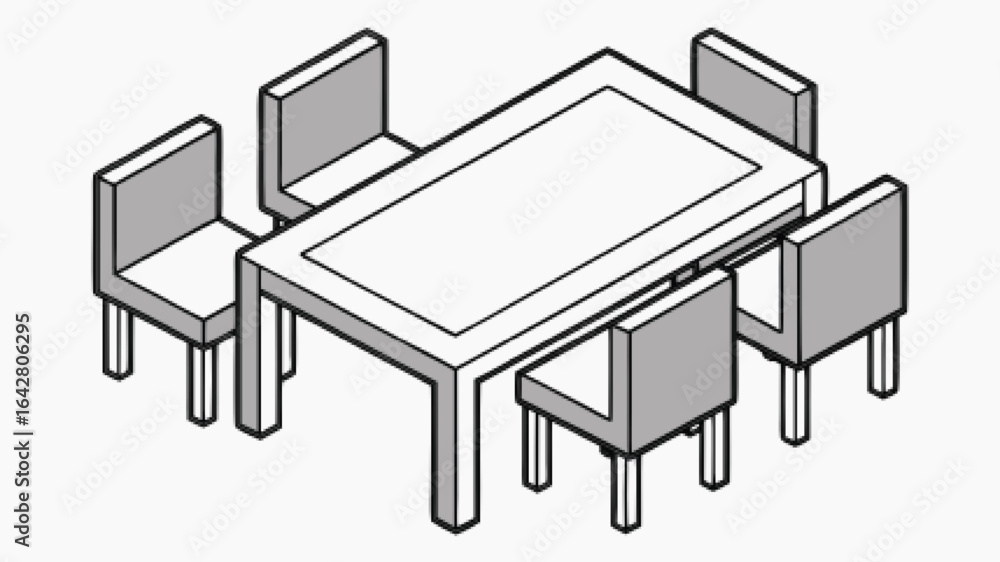 Fototapeta premium Grey rectangular table with chairs furniture interior