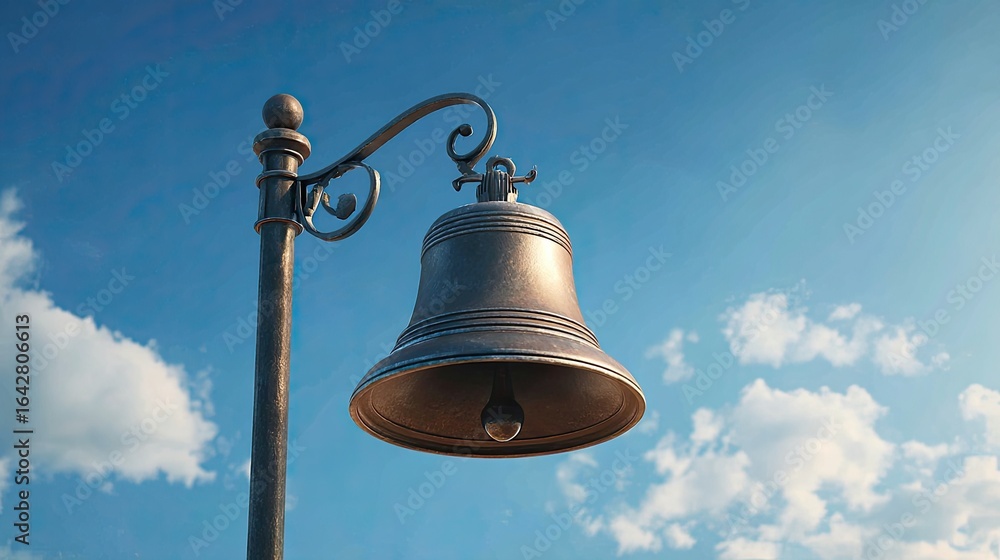 Obraz premium Ornate bell on a pole against a vibrant sky