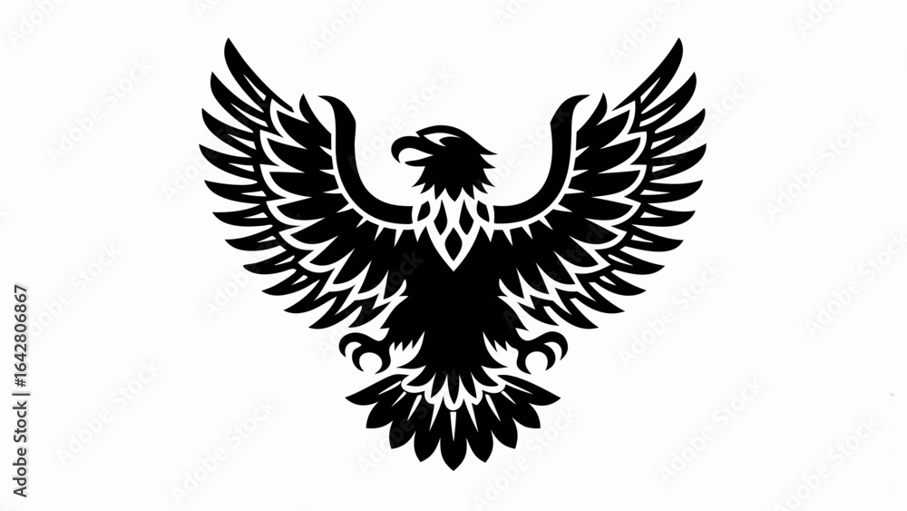 Obraz premium Stylized black eagle with outstretched wings and sharp talons on a white background image design art | editable eps vectors silhouette