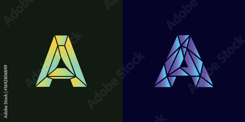 A futuristic and geometric logo of the letter 'A' with a polygonal, low-poly design, perfect for tech, gaming, crypto, and modern creative brands.