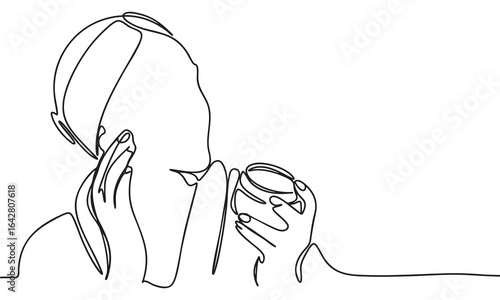 Woman with Face Cream, in a single continuous line art style