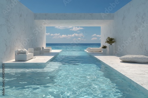 White marble pool overlooking the ocean