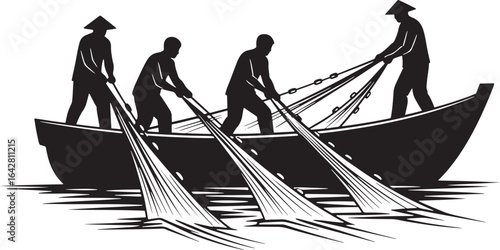 Fishing team silhouette vector