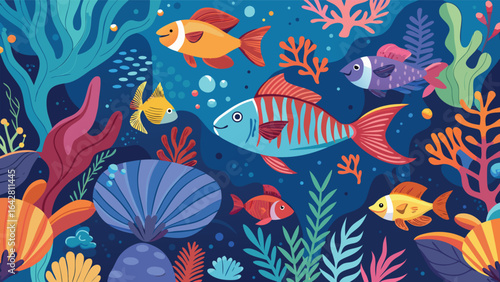 Colorful fish and coral reef pattern ocean underwater