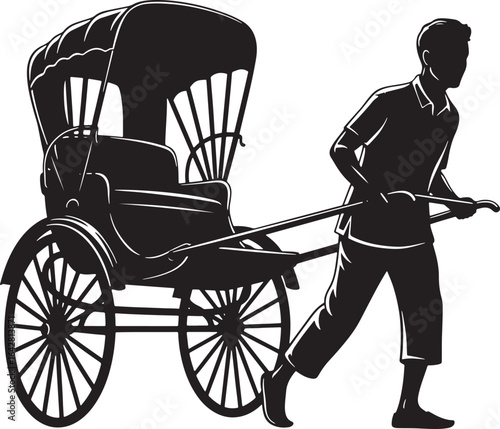 Indian traditional rickshaw with man silhouette vector