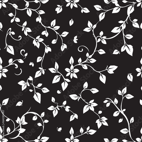 Seamless black and white floral viral pattern