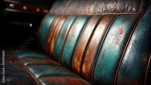 Wallpaper Mural Vintage leather car seat, showing distressed, colorful leather panels Torontodigital.ca