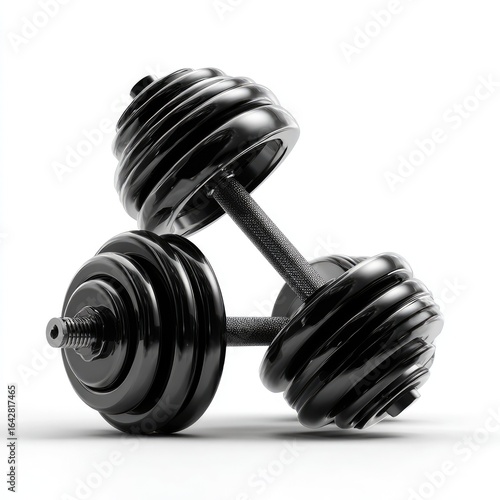 Two black dumbbells crossed, isolated on white