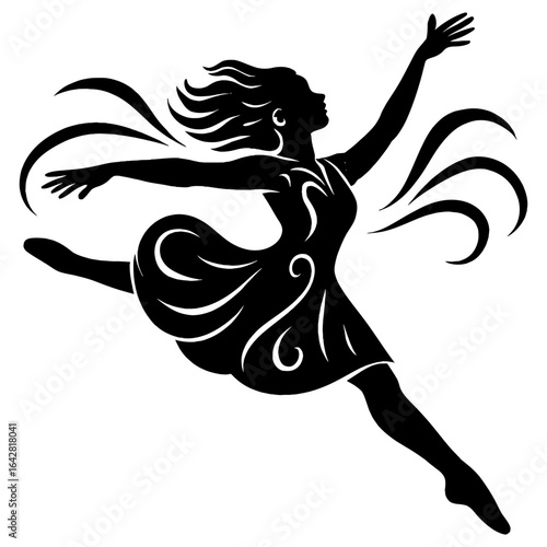 Silhouette of elegant woman dancer in dress performing ballet dance pose vector illustration graphic design on transparent background