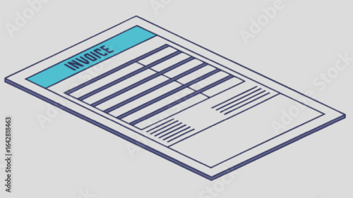 Isometric invoice document with blue header paper financial