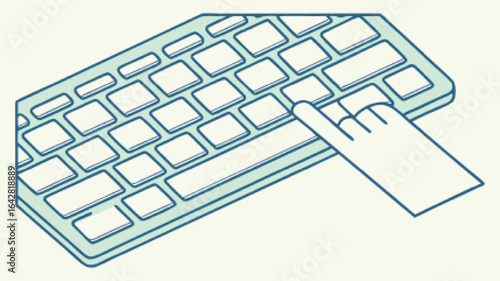 Isometric keyboard with finger pressing a key typing
