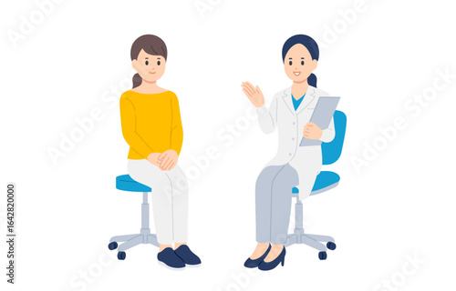 診断･説明する女性医師と女性患者【人物ベクターイラスト素材】