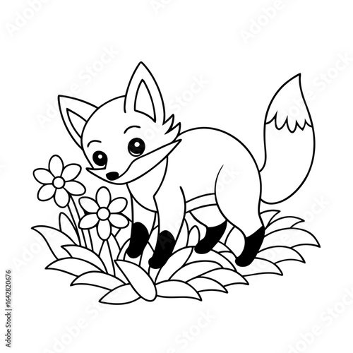 printable fox digging a hole black outline