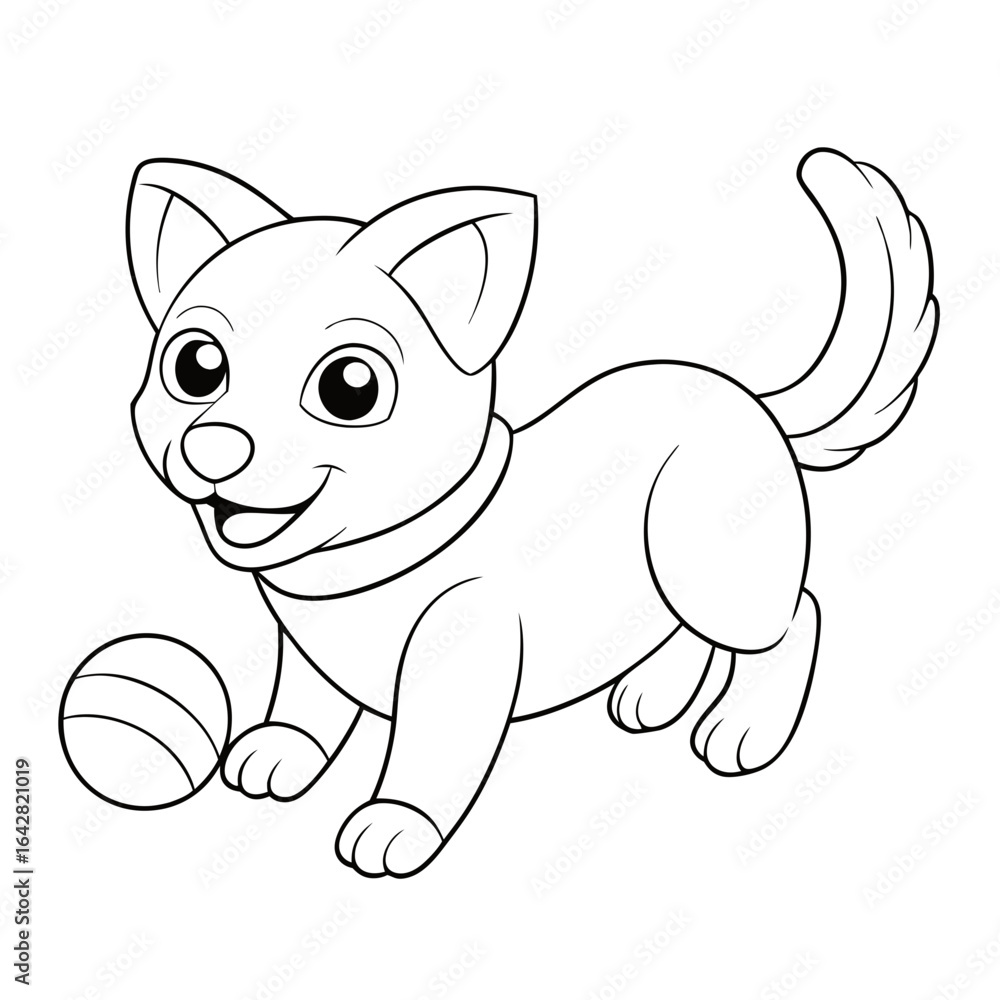 Fototapeta premium black outline printable puppy chasing ball