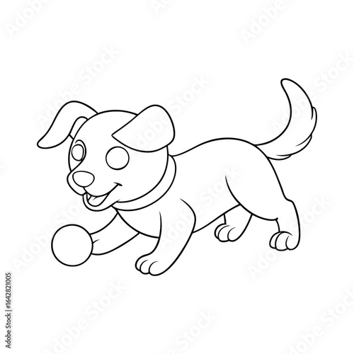 black outline printable puppy chasing butterfly