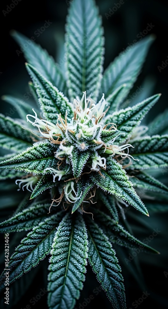 Close up of a vibrant cannabis plant bud with trichomes Close up of a vibrant cannabis plant bud with trichomes
