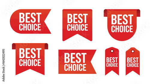 Collection of red best choice labels and tags for sales and promotions