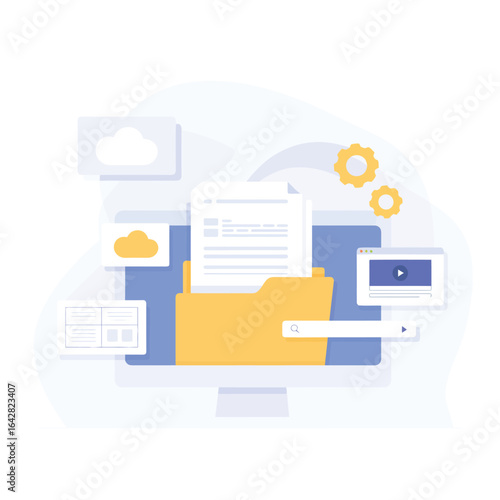 Digital file management and cloud storage concept illustration