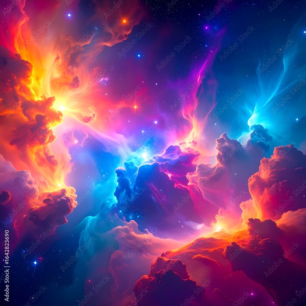 Colorful nebulae and glowing stars in the cosmos. Colorful nebulae and glowing stars in the cosmos.