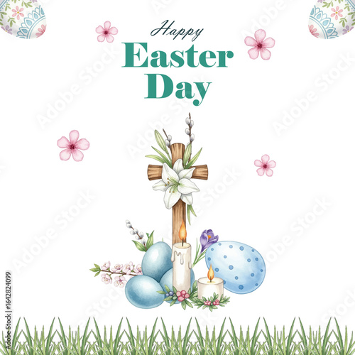 Happy easter day background in watercolor style