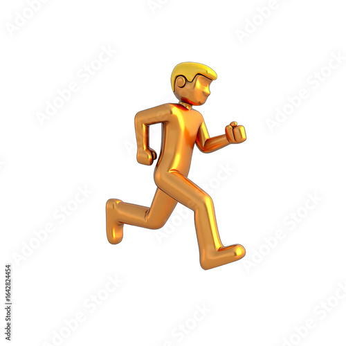 Gold figure of a person running.
