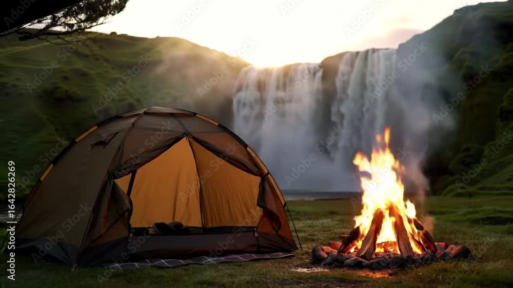 Camping tent waterfall scenic outdoor Camping tent waterfall scenic outdoor