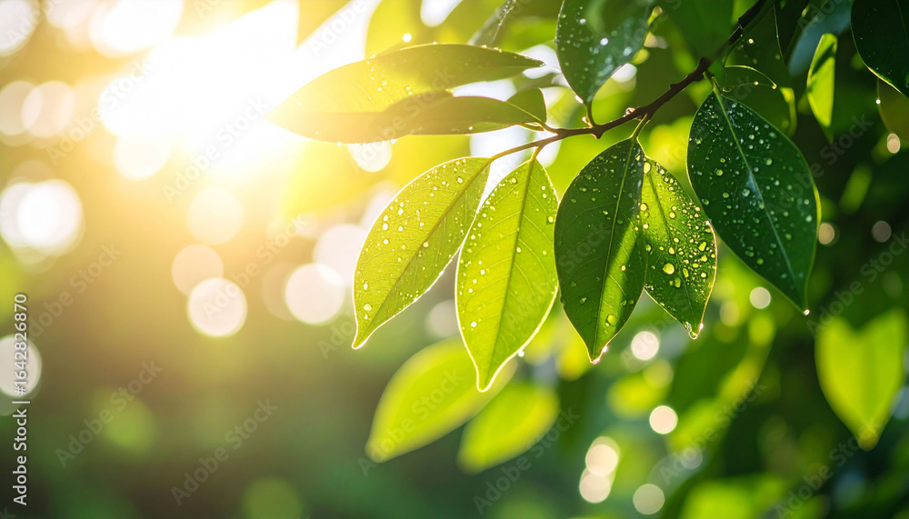 Obraz premium Morning Dew Lush Green Leaves
