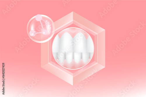 Hyaluronic acid teeth and gum care solutions ad, pink collagen with cosmetic advertising background ready to use, illustration vector.	