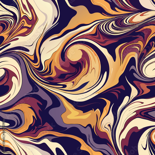 Swirling fluid ink pattern with rich earth tones and deep indigo abstract swirls