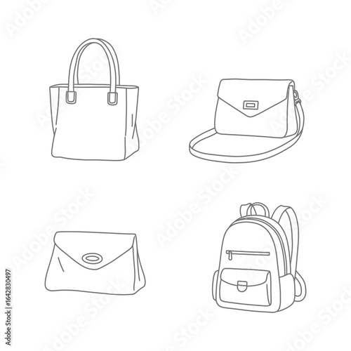 Hand drawn set of women s bags fashion accessories vector illustration