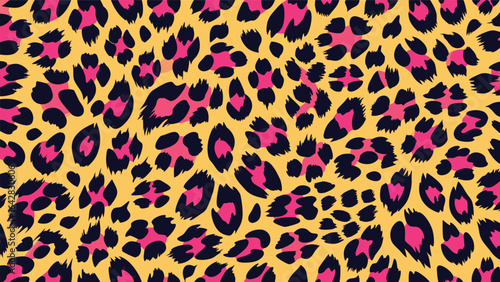 Vibrant pink black and yellow leopard print animal fur pattern vector