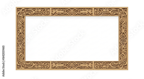 Elegant wooden frame featuring intricate carved patterns, ideal for displaying artwork or important documents with a touch of traditional craftsmanship.