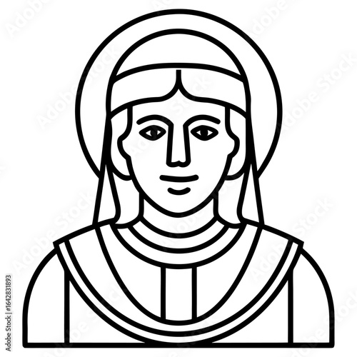 Tablou pe pânză Stylized portrait of a saintly woman with a halo isolated on white background