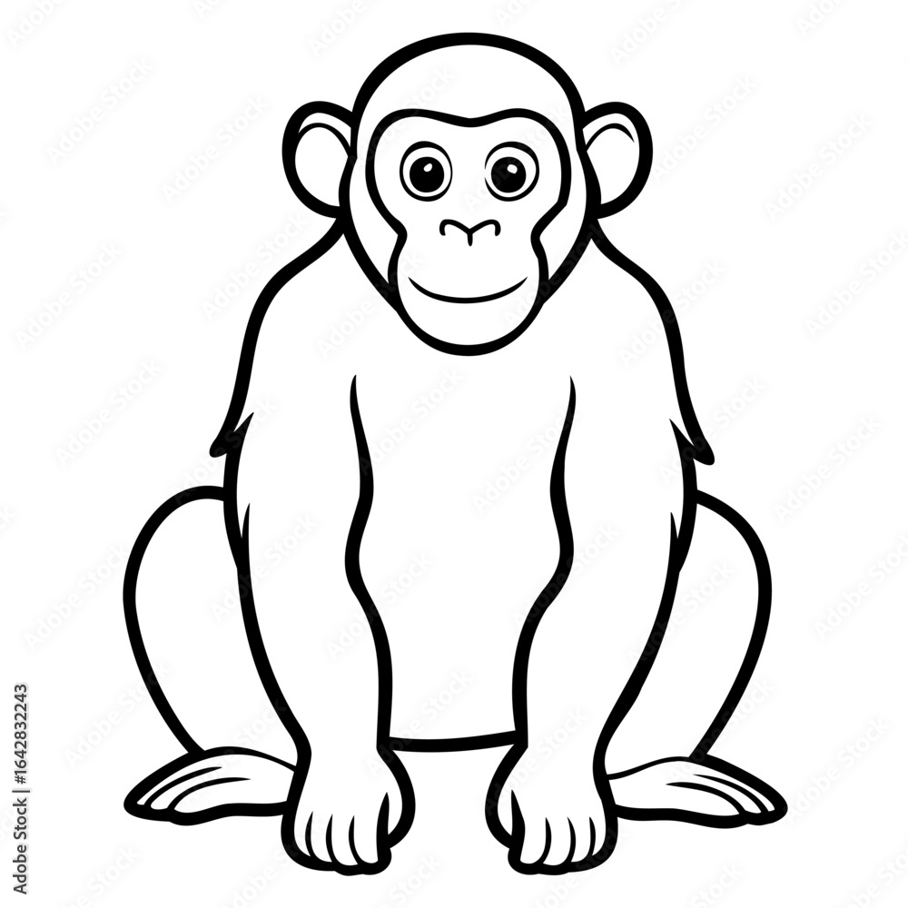Fototapeta premium Simple outline drawing of a monkey sitting, isolated on white background