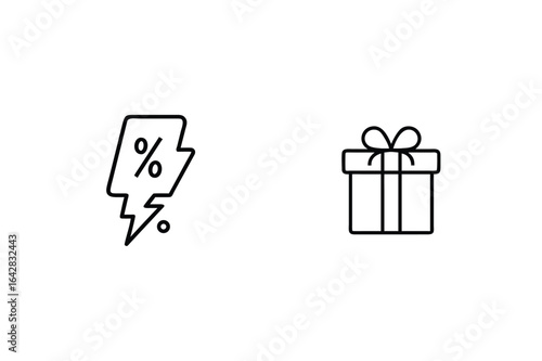 Lightning bolt with percentage sign and gift box ribbon