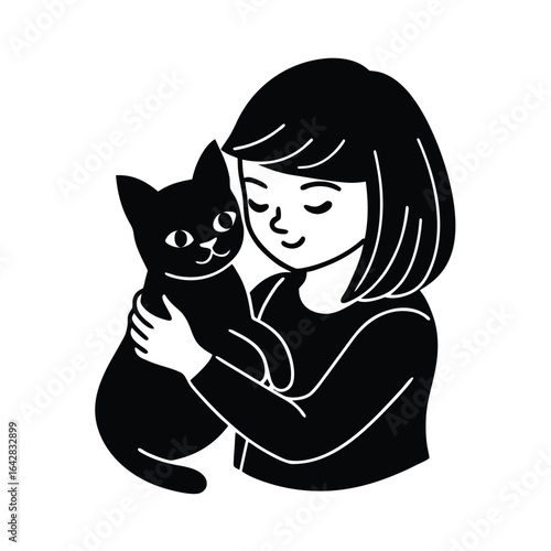 Silhouette of a girl holding a black cat child