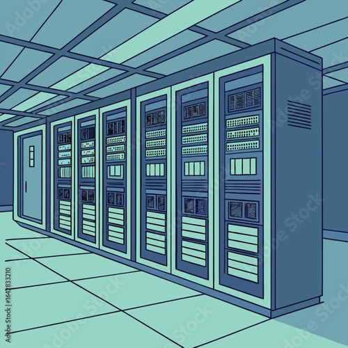 Secure data servers humming in a modern datacenter room for innovative technology solutions and data storage