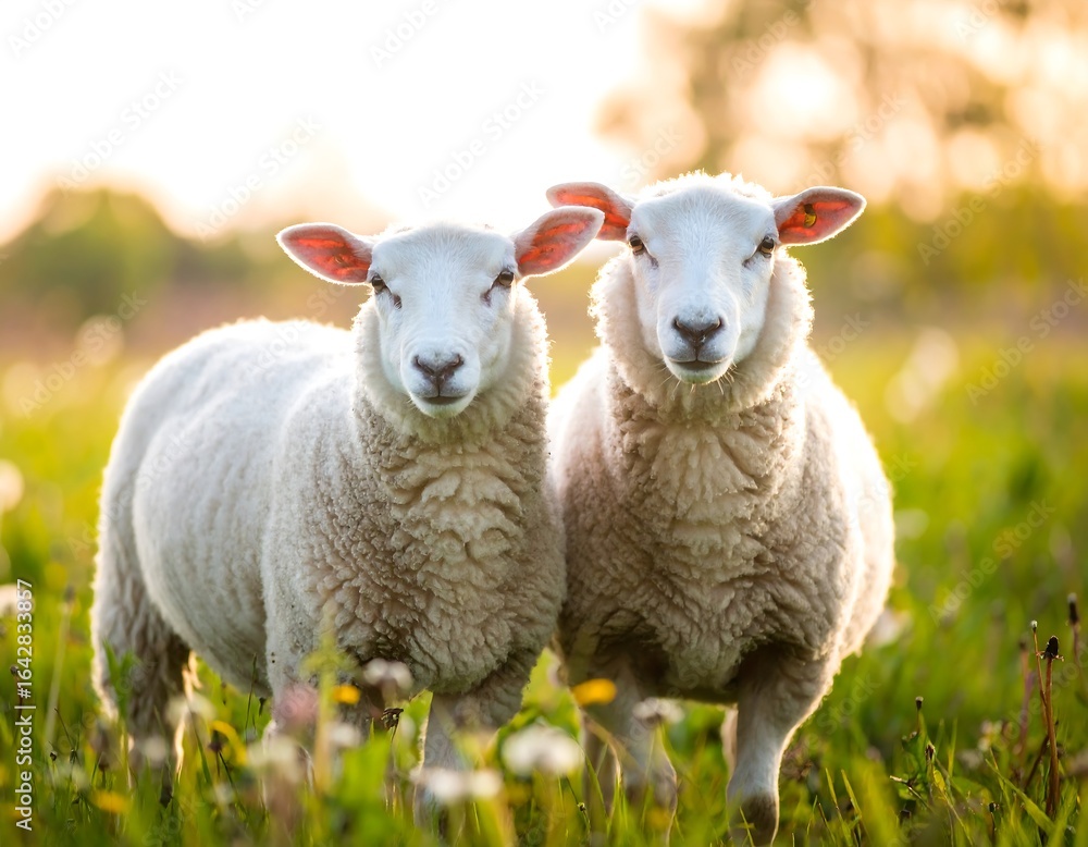 Fototapeta premium Two sheep in a field