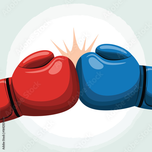 Red and blue boxing gloves colliding in a fierce match